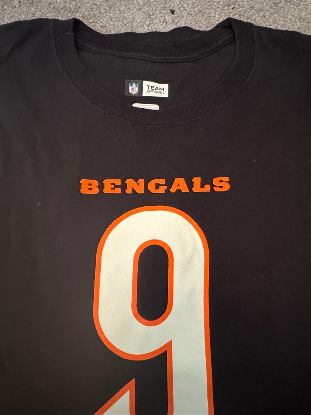 Team Apparel Black Bengals #9 Tee with Orange and White Accents Joe Burrow